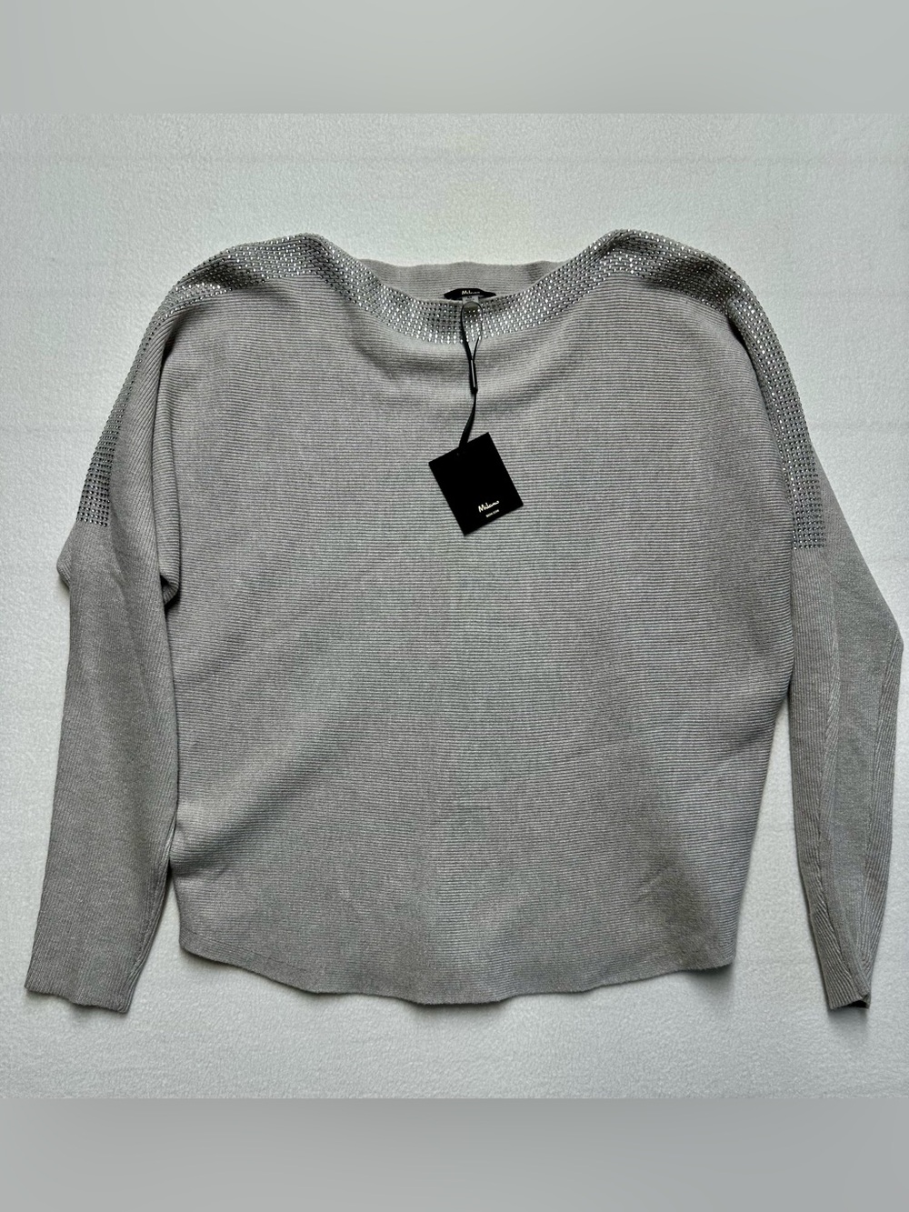 Milano Boutique Rhinestone Stud Dolman Sleeve Sweater Women’s Medium Gray Knit